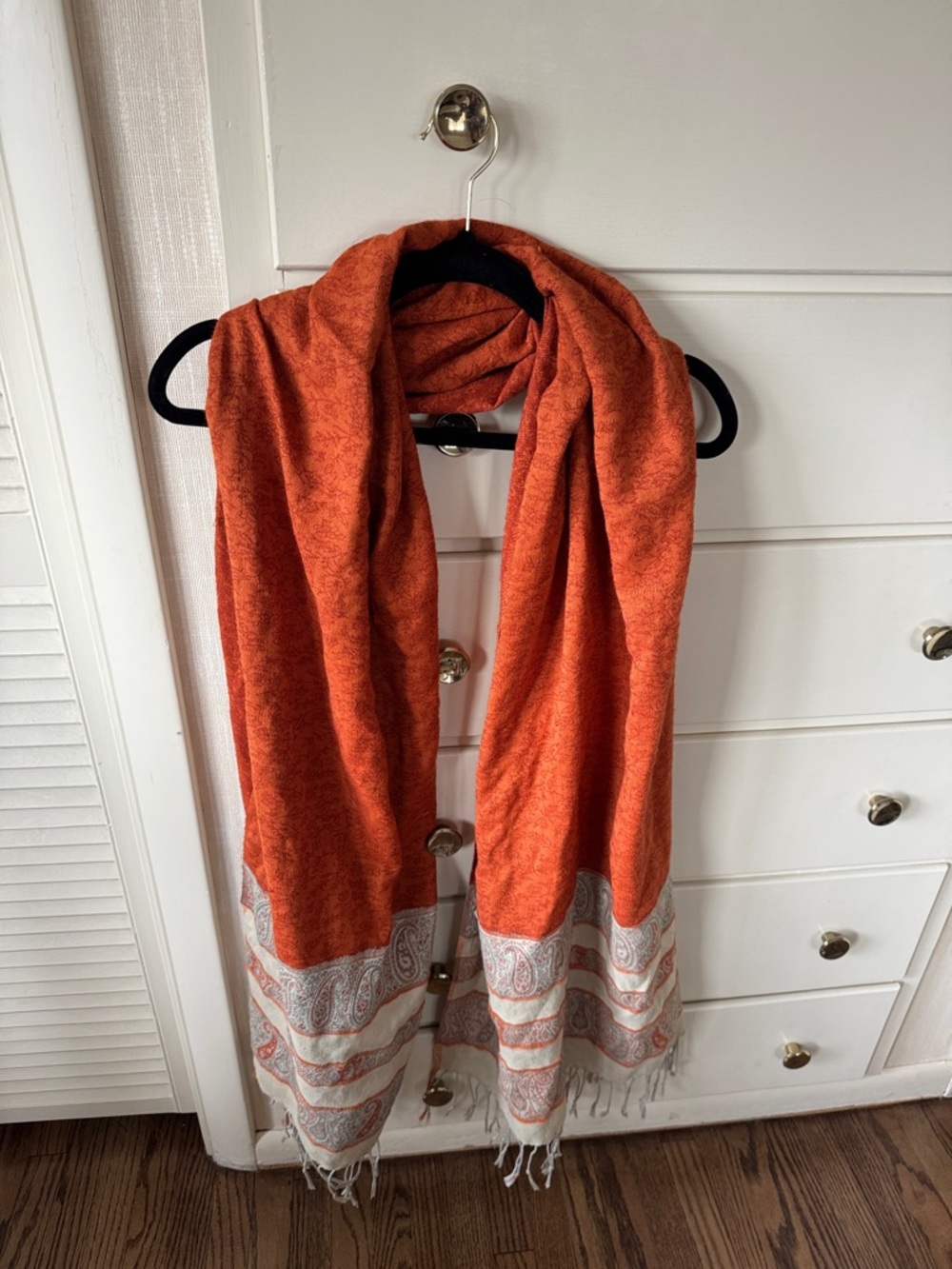 Orange Patterned Fringe Scarf